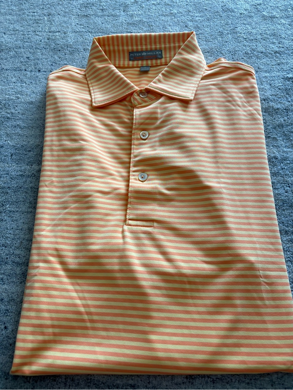 Peter Millar Orange and Cream Striped Polo